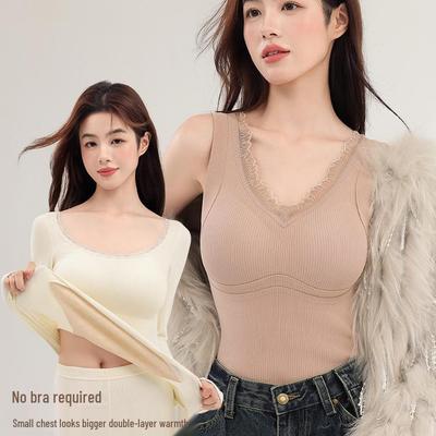 Gilet chaud pour femme Sentimental Cat avec coussinets de poitrine, Cachemire Soie, Rehausse la poitrine, Vêtement intérieur slim fit automne/hiver