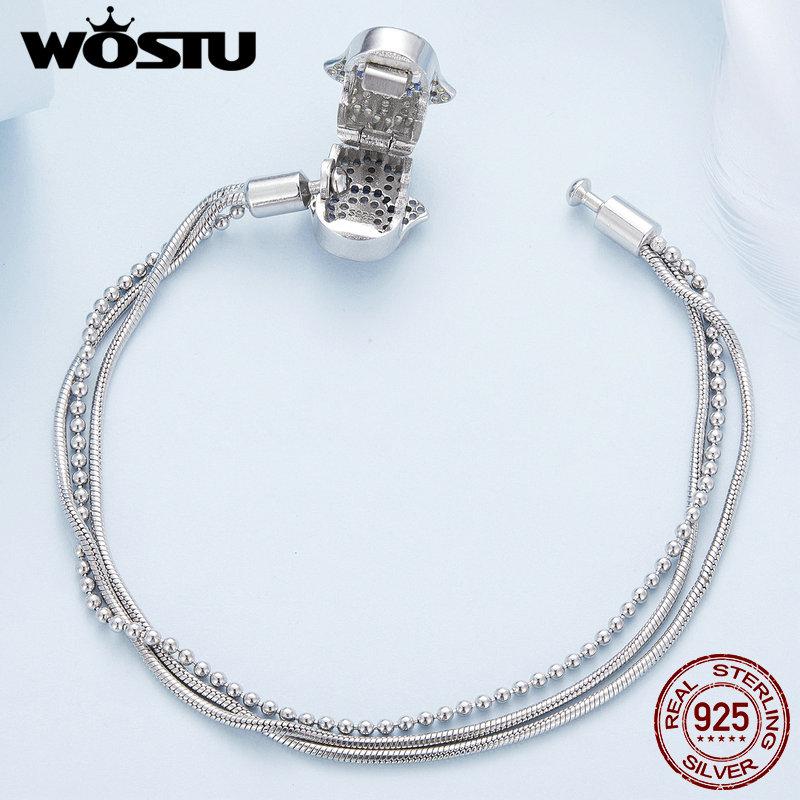 WOSTU Pulseira de corrente básica de prata esterlina 925 com mão de Fátima e corrente de cobra empilhada para mulheres, pingentes faça você mesmo, joias finas de zircônia azul