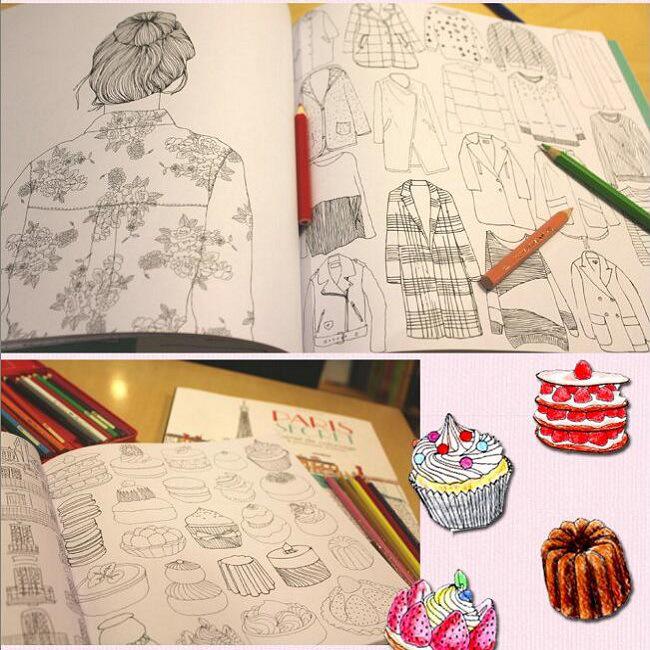 Korea Paris Secret De-stress Coloring & Art Book: Architecture, Doodling, Drawing, Painting