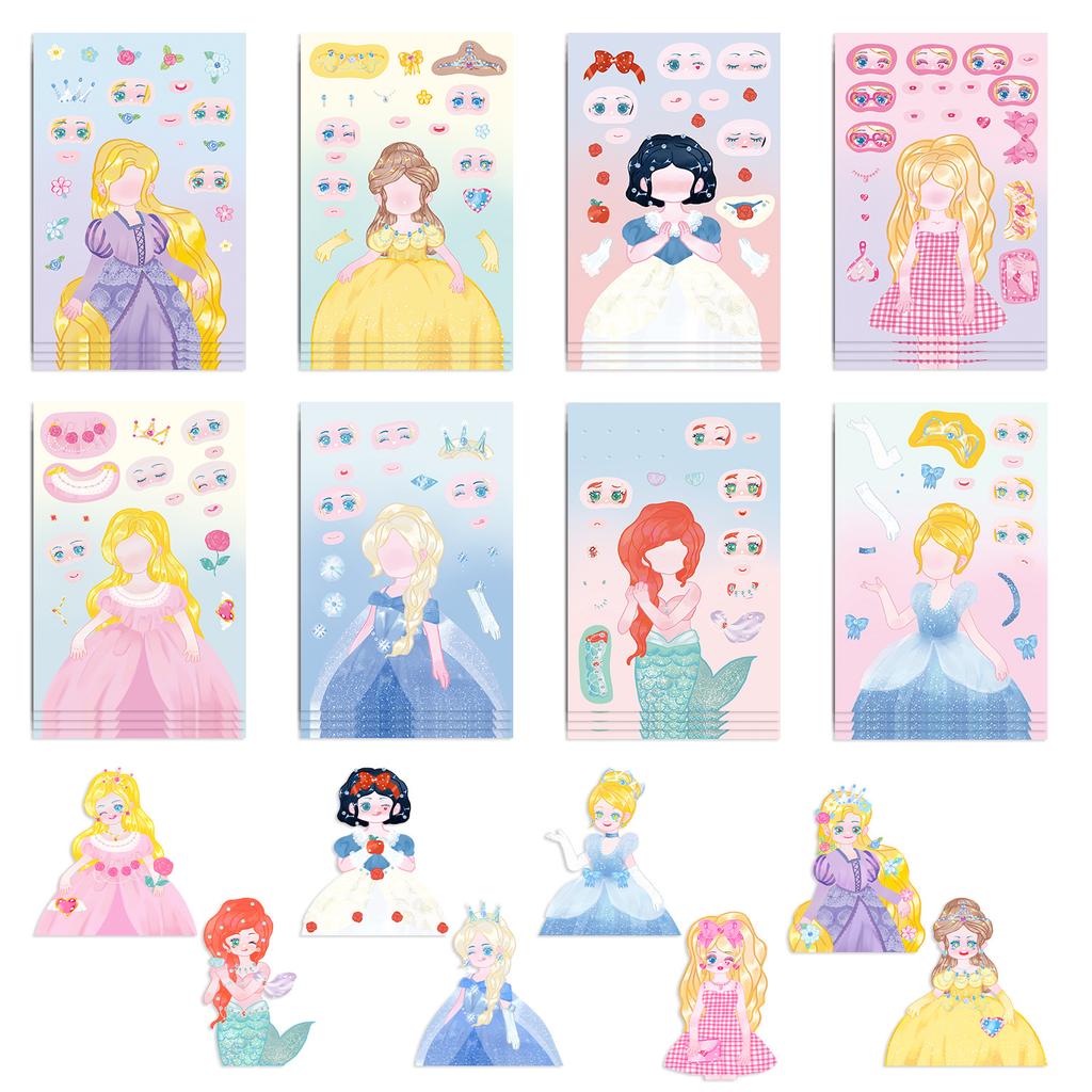 8 Cartoon Princess Face Change Guka Collage Hands-on DIY Handbook Mobile Phone Case Laptop Decoration Can Be Waterproof
