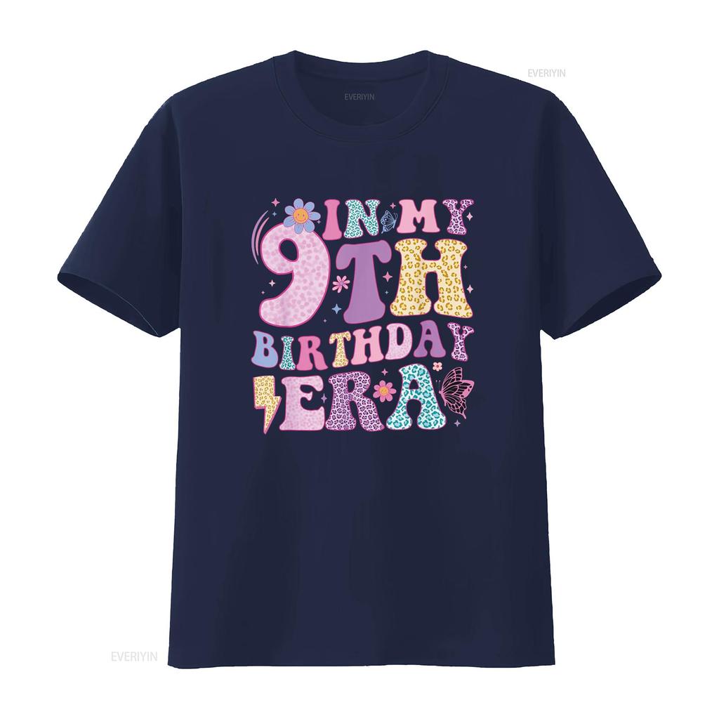 In My 9th Birthday Era Nine Bday 9 Year Old Girl T Shirt Vintage Washed Top For Everyday Wear Fashion Casual Homme Unisex