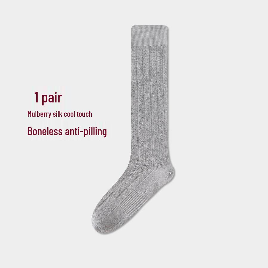 Men's Striped Silk Business Socks - Breathable, Thin, Anti-Odor Calf-Length.