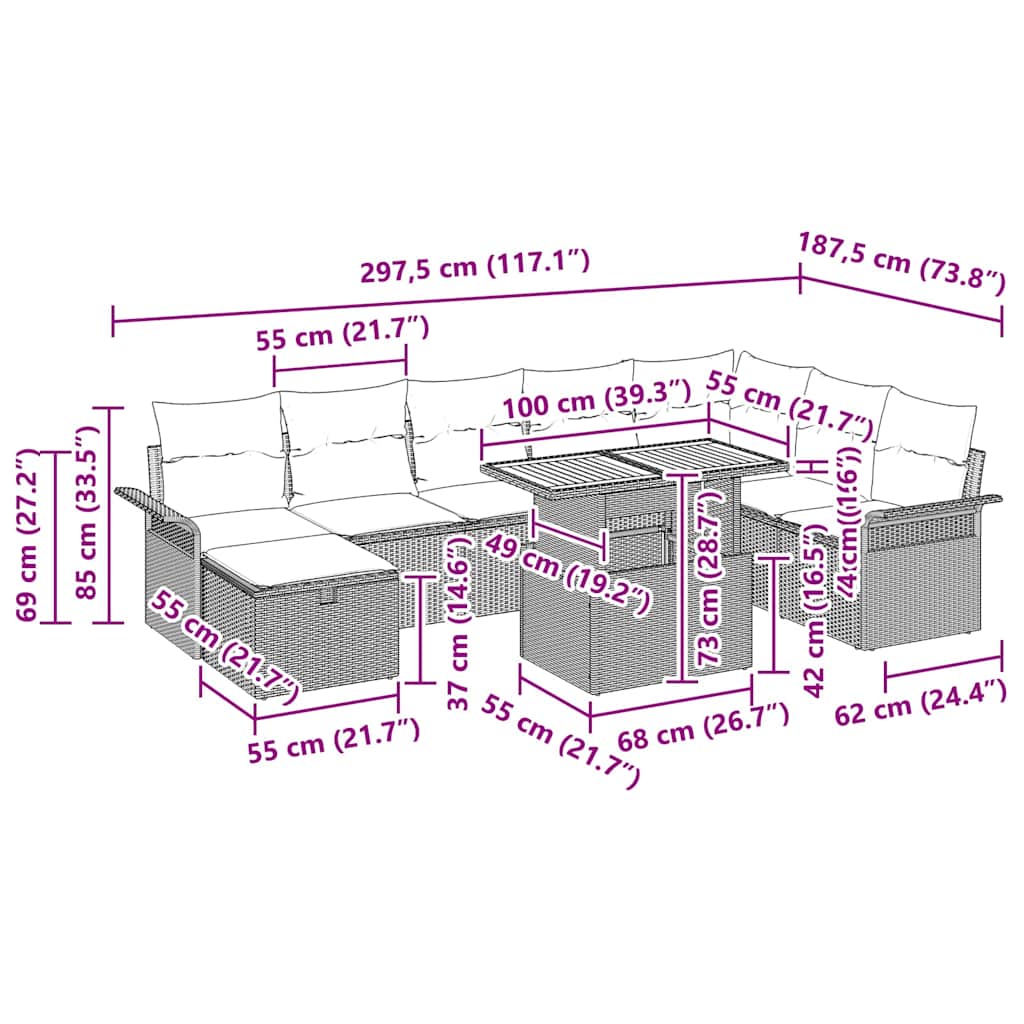 Garden Sofa Set 9 pcs Black Poly Rattan