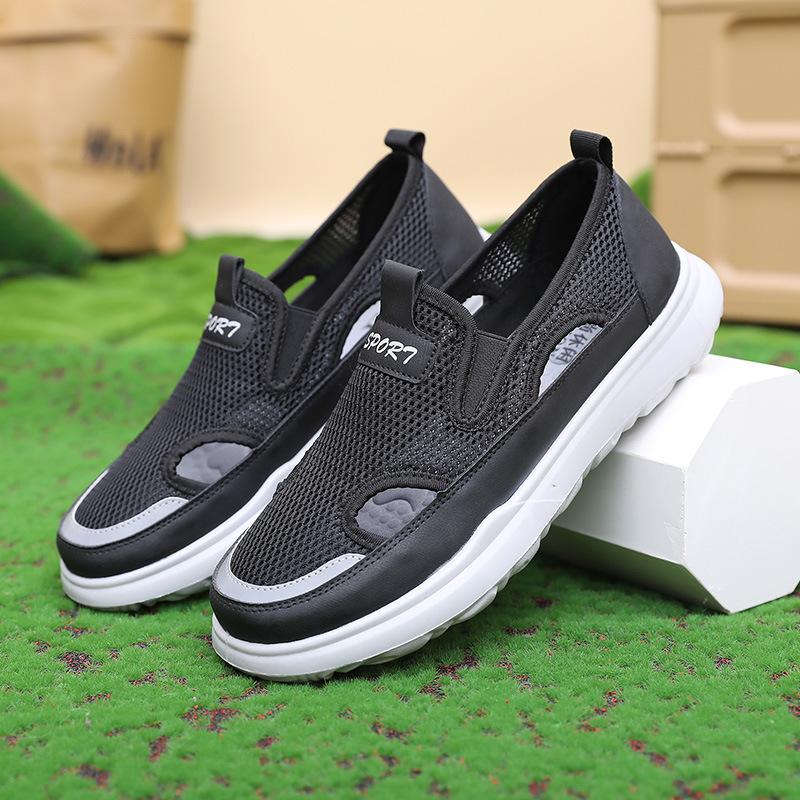 

Модная мужская летняя мода Удобные дышащие сетчатые сандалии Нескользящая мягкая подошва Легкая повседневная обувь На плоской подошве 39 чёрный