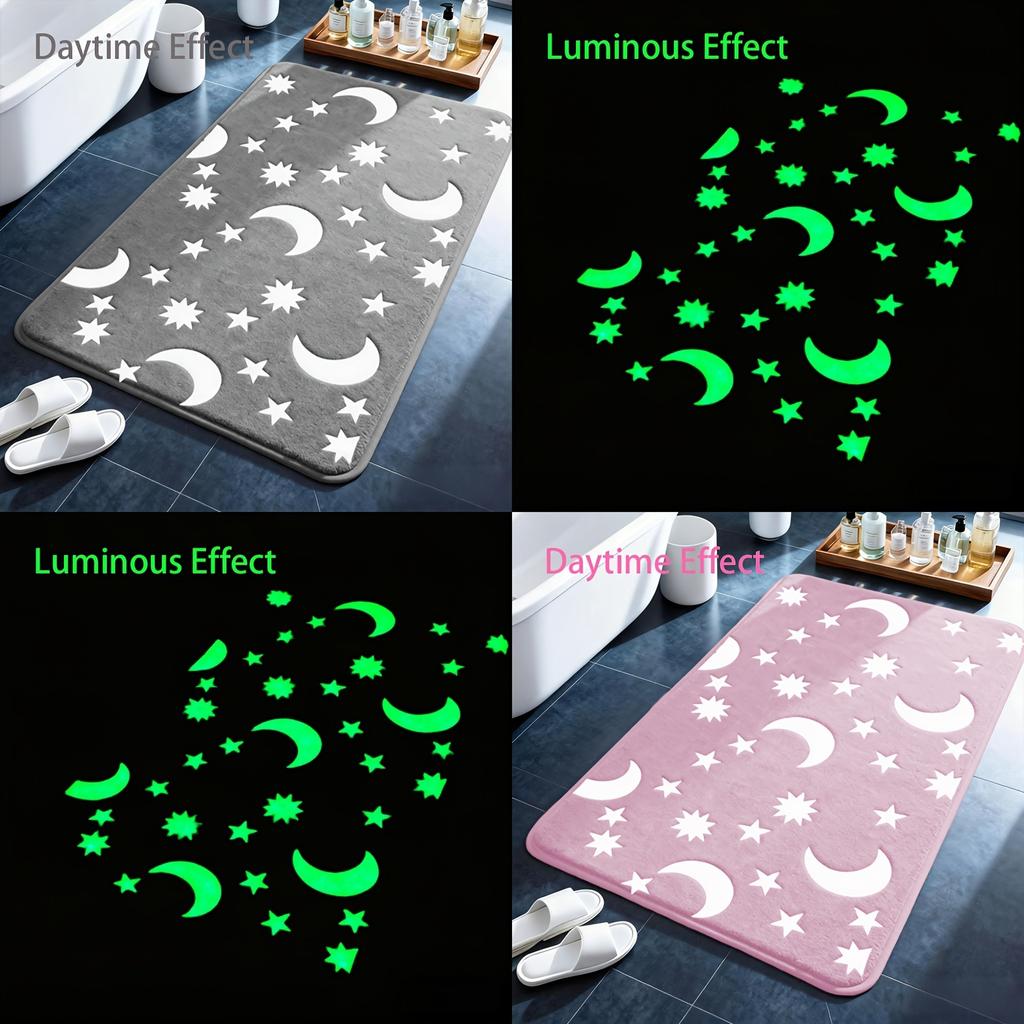 Leuchtet im Dunkeln Duschmatte Leuchtender Stern Mond Weicher Korallenfleece Badezimmer Rutschfester Teppich