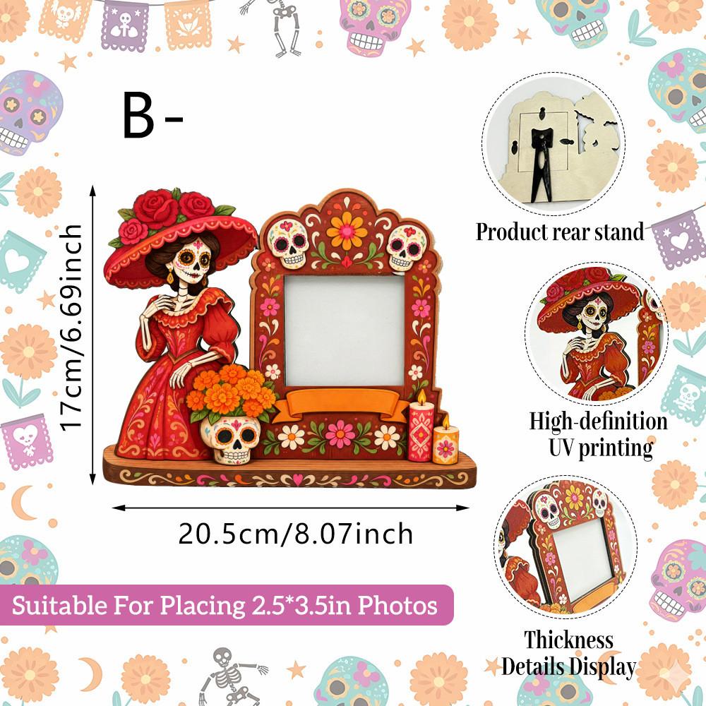 Spirit Of Day Of The Dead Wooden Picture Frame With Handcrafted Design For Memorials And Decor