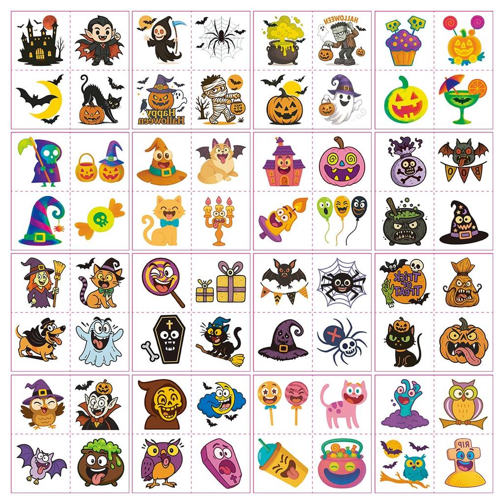 Halloween Tattoo INKARTLINK Wassertransfer-Aufkleber für die Haut und bleibt schön für Wasser 64 Set mit 32 Aufklebern Zubehör, 3-5 Tage, Beständig,