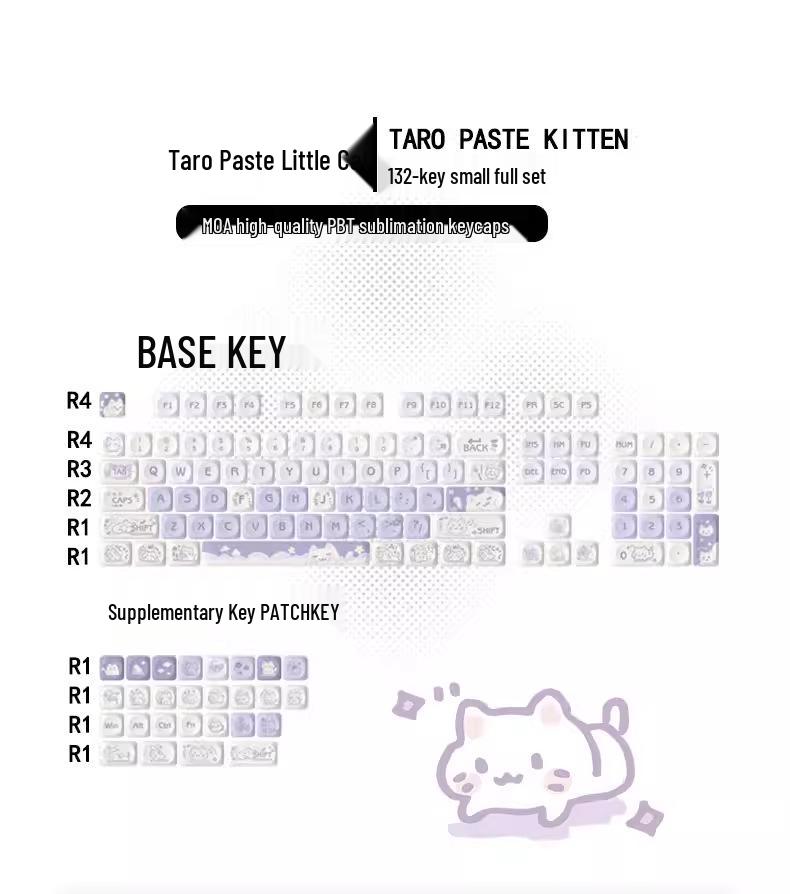 

High-Elegance Taro Kitten Keycaps - DIY Cross Shaft Compatible, Perfect for Girls, Mechanical Keyboard Accessory
