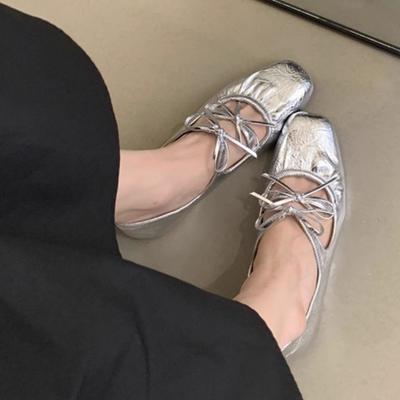 Square Toe Butterfly Knot Flat Shoes Summer New Style Slip-on Ballet Flats High Quality Soft Comfortable Outdoor Shoes