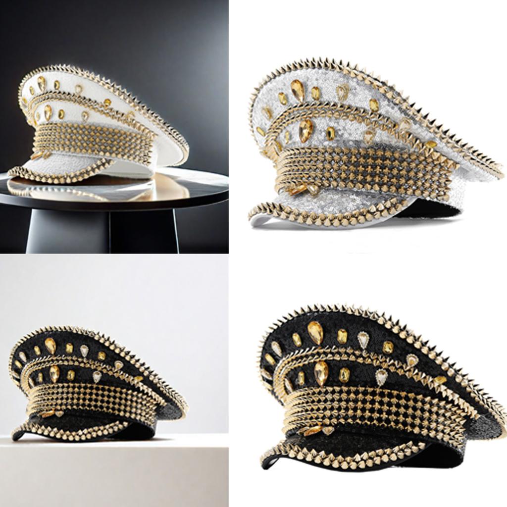 Sequins Captain Hat Crystal Sailor Hat for Disco House Cocktail Parties Vacation Sparkly Crystal for Comedian Actor