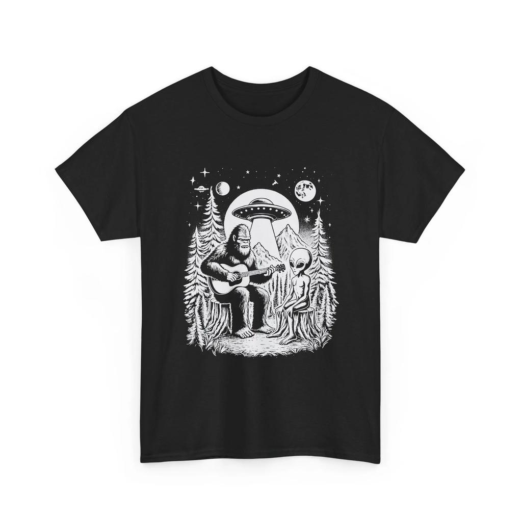 Sci-Fi World T-Shirt | UFO Alien Graphic Tee | Bigfoot & Alien Shirt