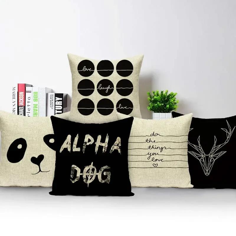 Brief Liebe Zuhause Kissenbezüge Baumwolle Leinen Schwarz Weiß Kissenbezug Sofa Bett Nordisch dekorativer Kissenbezug almofadas 45x45cm