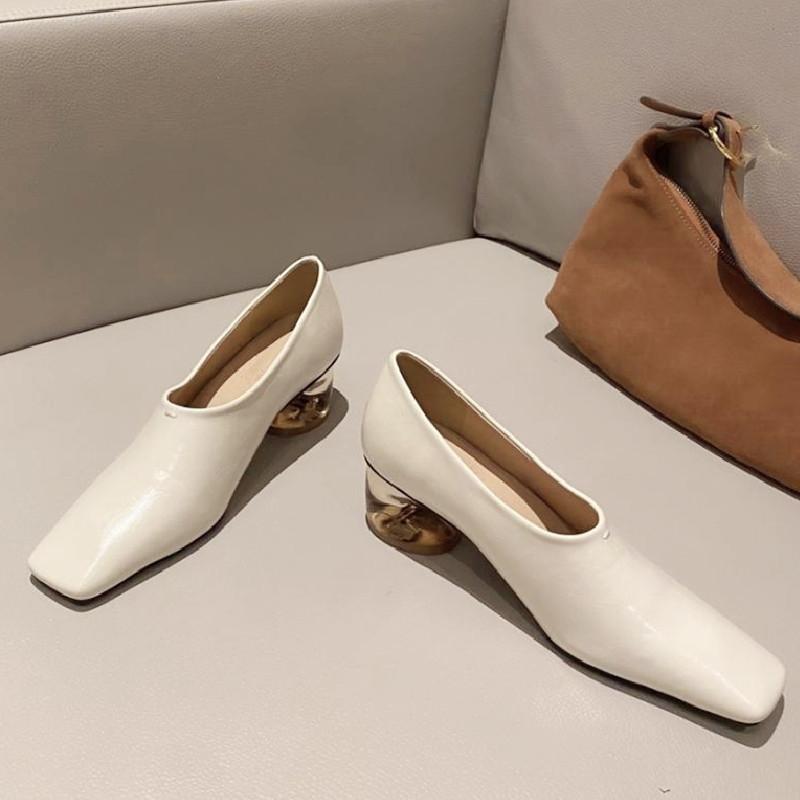 Comfortable Transparent Thick Heel Heels Women Summer Sexy Square Toe Designer Brand Pumps Elegant Party Shallow Shoe for Ladies