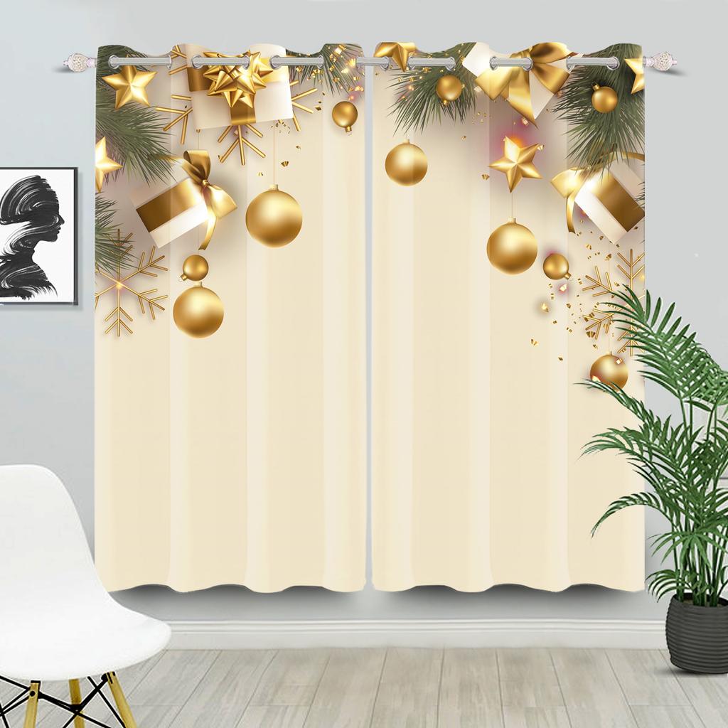 Christmas Home Window Curtains Red White Festive Printed Living Room Bedroom Holiday Decor Drapes Curtain With Grommet Polyester Ideal For Area