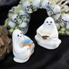 2 Pcs Sitting Ghost Ornaments Reading Holding Potted Plant Statue Figurine Resin Ghost Halloween Decor