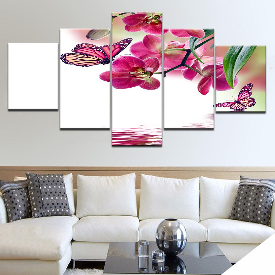 5 Panel/pieces HD Print The butterfly with flower wall posters Print On Canvas Art Painting For home living room decoration