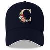 Floral Letter C Monogram Black Baseball Cap Adjustable Polyester Casual Snapback Hat Unisex Adult