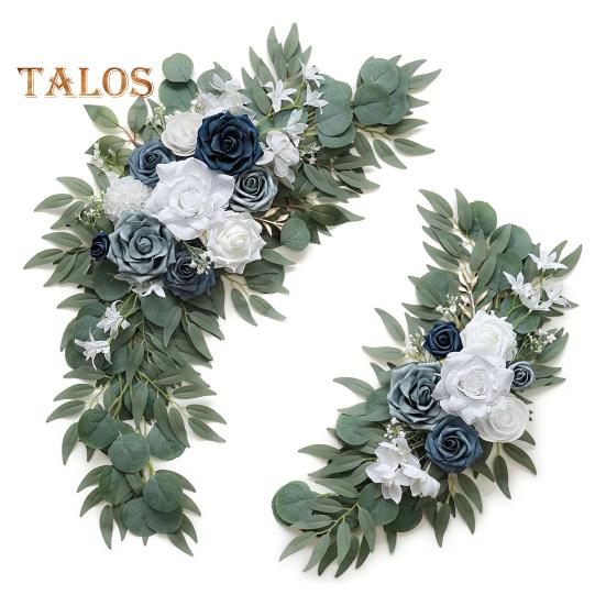 

2 шт. искусственные цветы гирлянда из искусственных цветов роза гирлянда цветочная для церемоний фон знак свадебная арка перила декор белый/синий