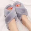 Fashion Cross Band House Fur Slippers for Women Soft Faux Fur Solid Color Cotton Slippers Woman Lightweight Slip On Plush Slides Female