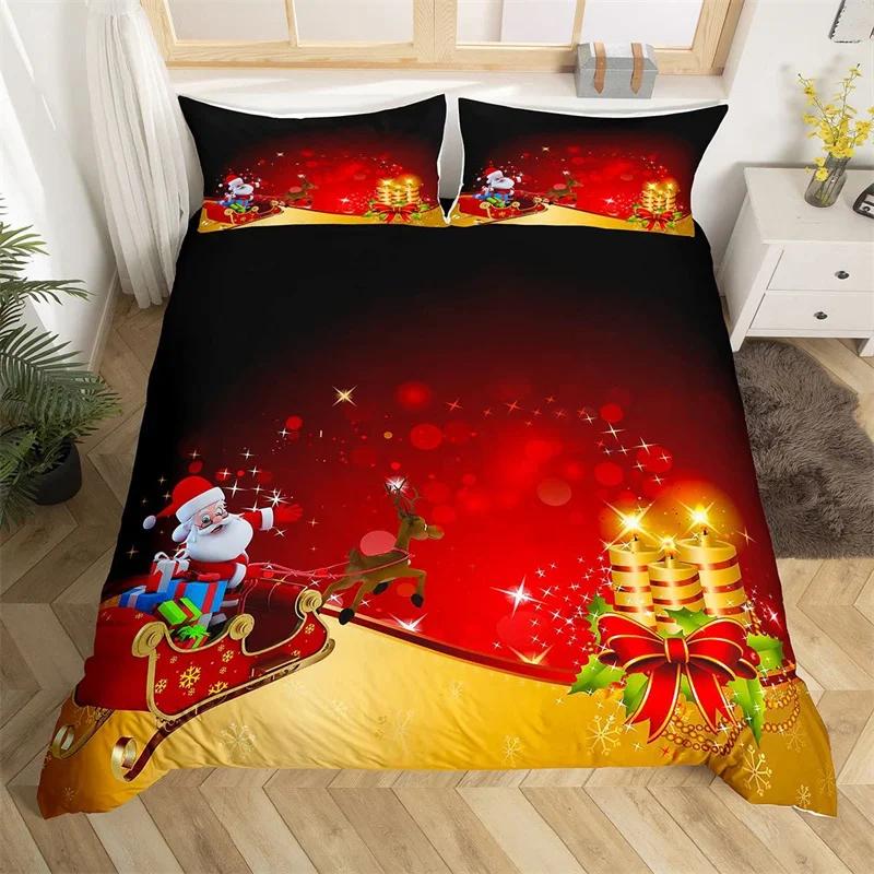 Christmas Duvet Cover Twin/Full/Queen/King Cartoon Santa Claus Bedding Set Xmas Theme Snowflake Comforter Cover for Girls Adults