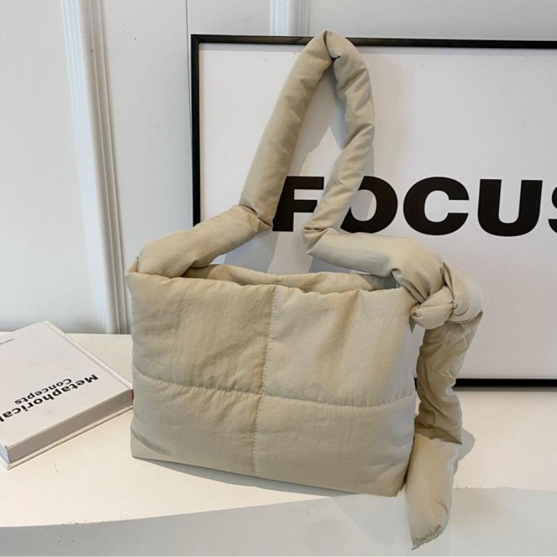 Solid Color Shoulder Messenger Bags Large Capacity Down Cotton Padded Shopping Bag Lightweight Quilted Totes for Women Girls