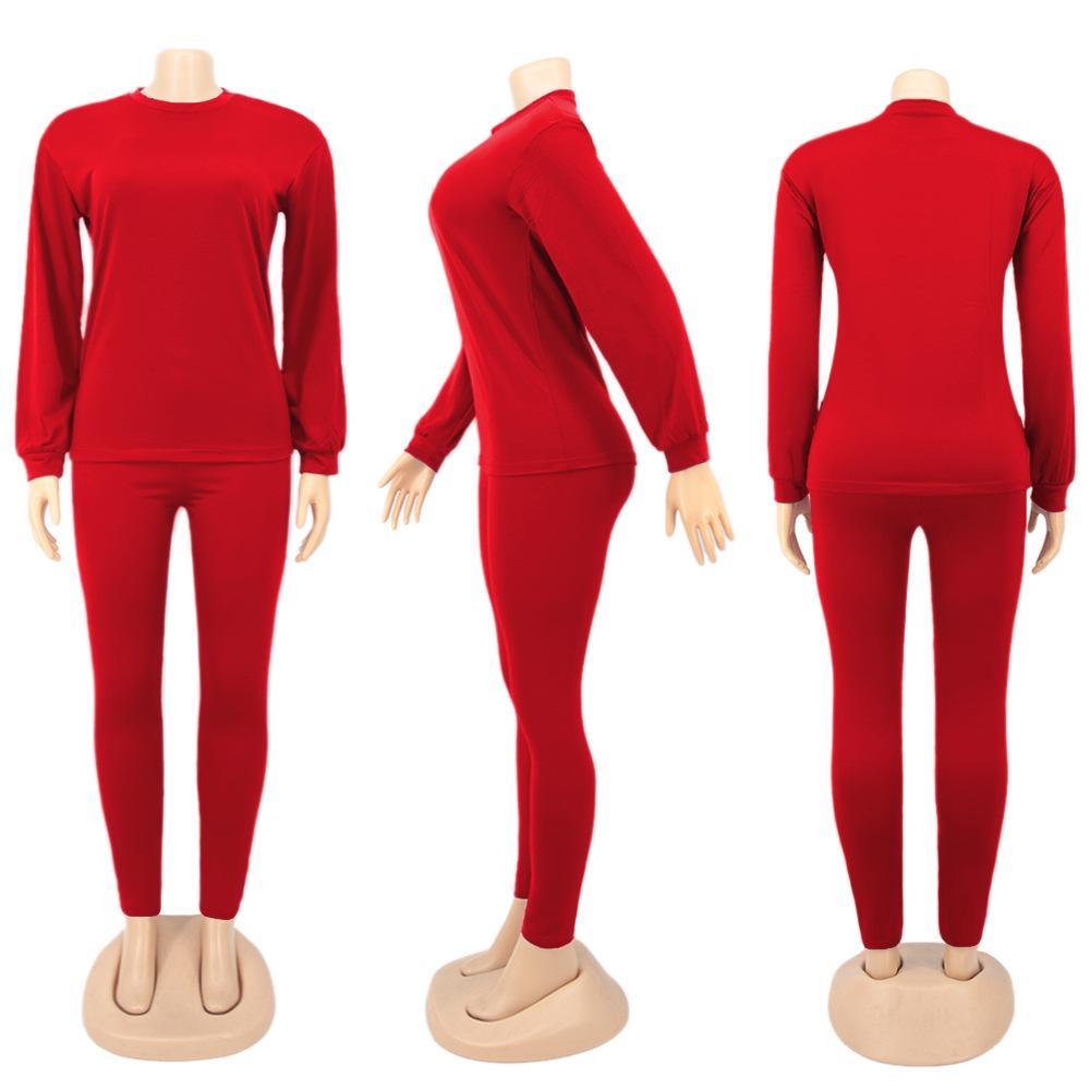 European Autumn/Winter Solid Color Hoodie and Long Pants Sportswear Set