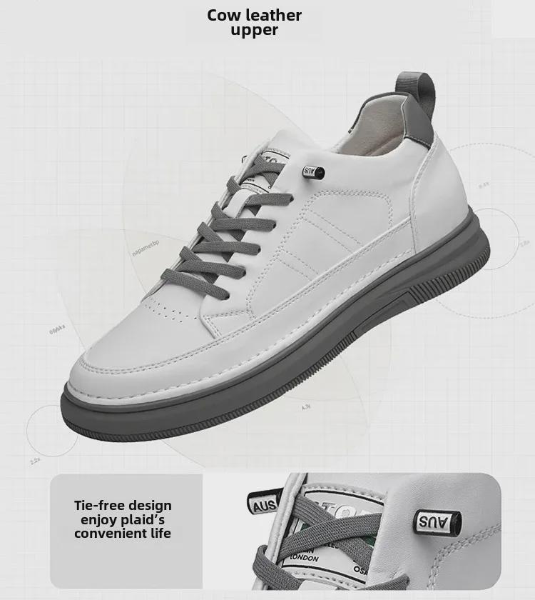 Autumn Men's White Height-Increasing Shoes 8cm - Korean/British Casual Fashion Shoes 