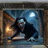 2D Door Banner, 1 Happy Halloween Garage Door Banner, Long Hair, Pointed Face, Blushing Eyes, Fangs, Crawlingzyc