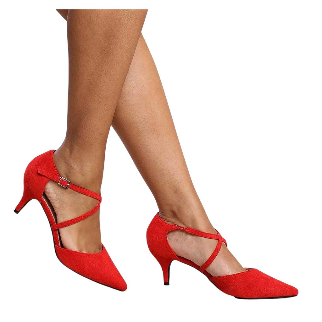 Where's That From Womens/Ladies Faux Suede Crossover Strap Low Kitten Heel Sandals
