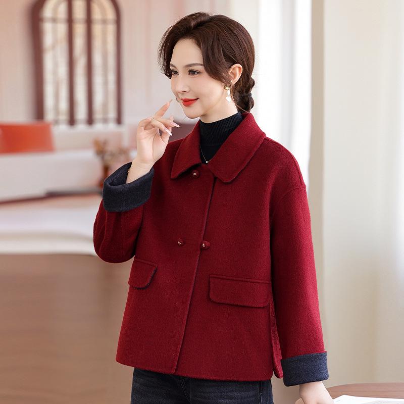 

Mom s High-End Double-Sided Wool Coat - Elegant Spring and Autumn Fashion for Middle-Aged Women M [115-130 lbs] червоний