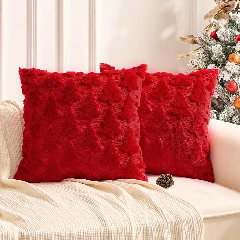 Plush Christmas Pillow Cover Embroidered Decorative Cushion Case Soft Throw Pillowcase for Sofa Living Room No Pillow Core