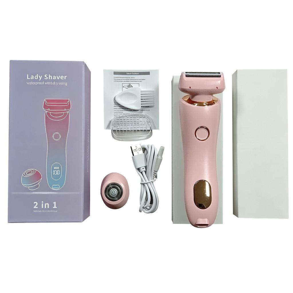 Ladies' Double-head Shaving Device, Electric Bikini Shaving Device Suitable For Legs And Armpits, Dry And Wet Purpose Detachable Head
