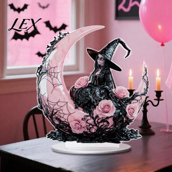 Unique Holiday Party Centerpieces Halloween Dark Style Table Decorations, Acrylic Pink And Black Gothic Centerpiece, Small Craft Gifts Crescent Moon/