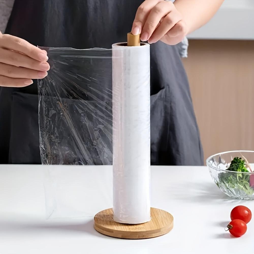 Vertikaler Bambus-Papierhalter Minimalistische Taschentuchrollen-Aufbewahrung für Badezimmer Küche Esszimmer Holz-Frischhaltefolien-Halter Zubehör