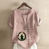 Women's Fashion Round Neck Short Sleeve T-shirt Casual Cotton Linen Graphic Shirt Leisure Loose Christmas Elves Prined Summer Blouse Tops