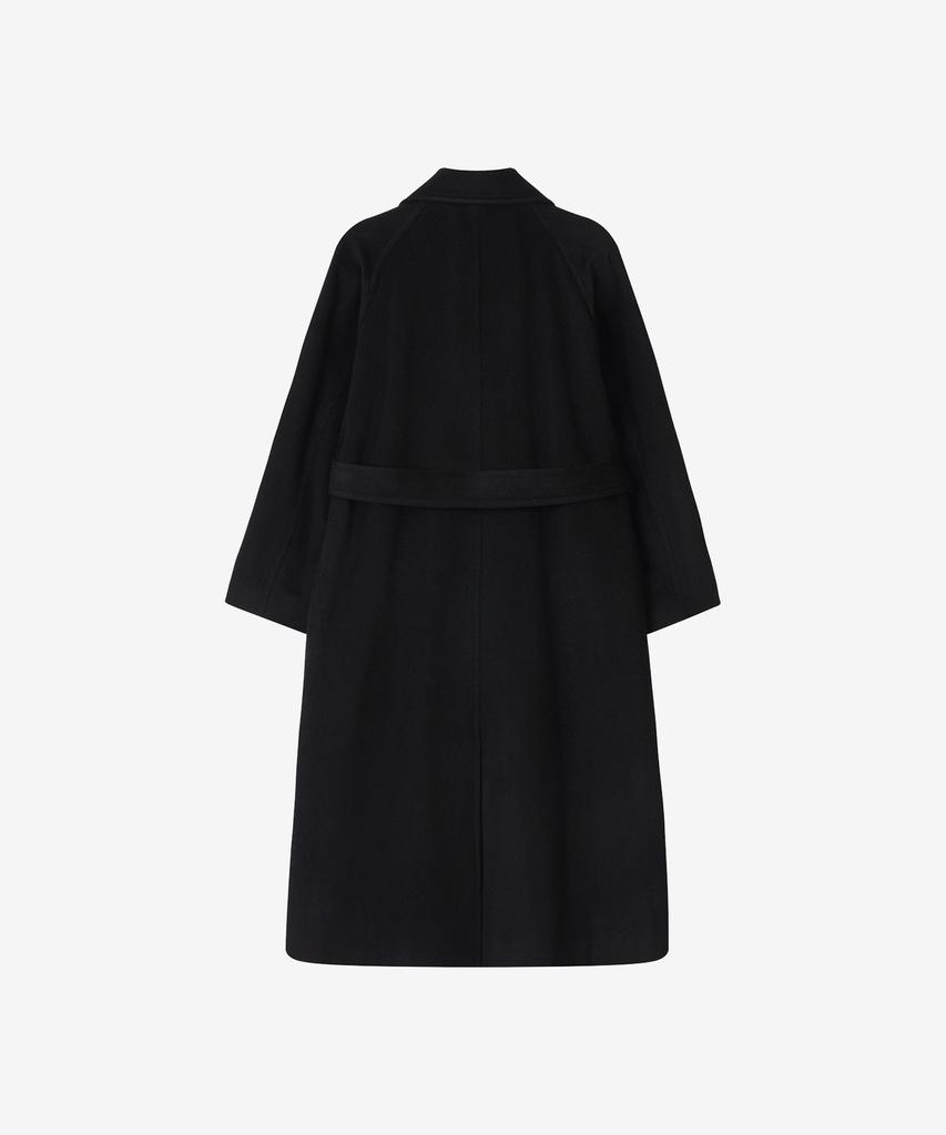 Basika Wooden Cashmere Balmacaan Long Coat (Black)