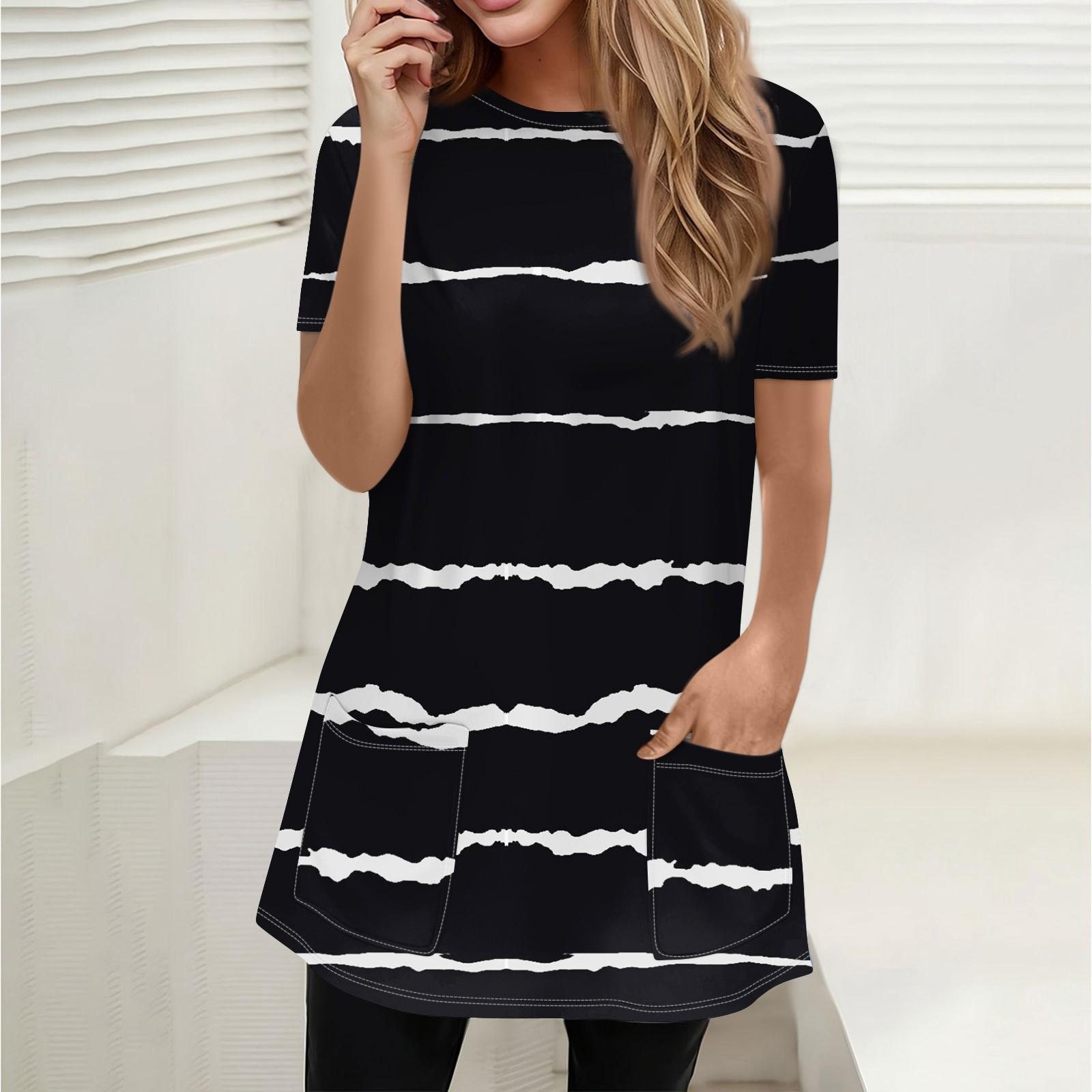 

Women s T Shirt Tee Print Short Sleeve Daily Weekend Fashion Basic Round Neck Pockets Regular Top XXL чёрный