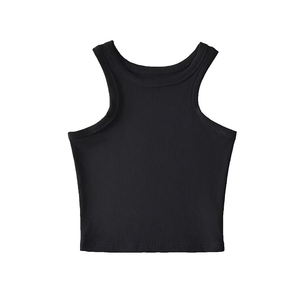 

Американская летняя майка-топ с круглым вырезом на тонких бретелях облегающего кроя для женщин Medium чёрный