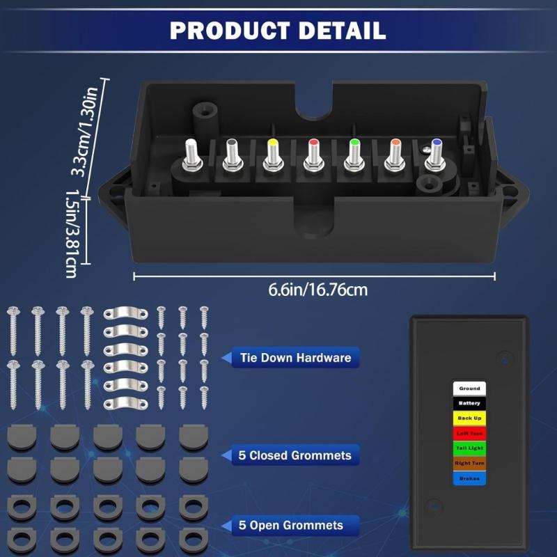 Heavy Duty Waterproof 7 Way Junction Box Easy Installation Electric Wire Connection Box For RVs Camping Vehicle Circuits