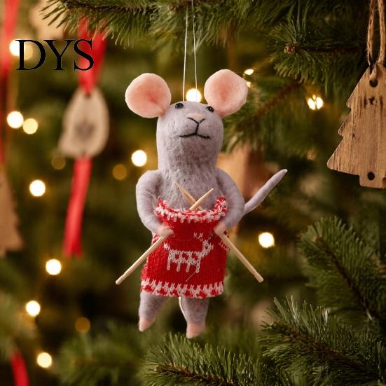 Soft Wool Felt Animal Figurines Christmas Mouse Ornament, Handmade Felted Hanging Decoration, Charming Window Displays Cute Knitting Doll for