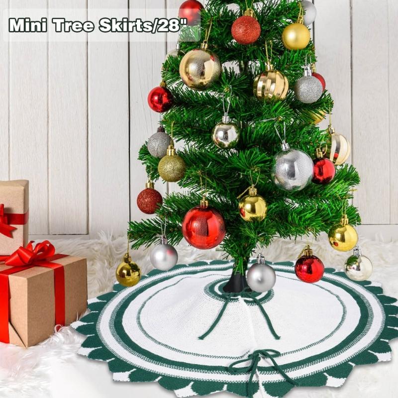 Knitting Christmas Tree Skirt Tree Ground Cover 71cm with Button Fastening for Seasonal Holiday Festival Decors