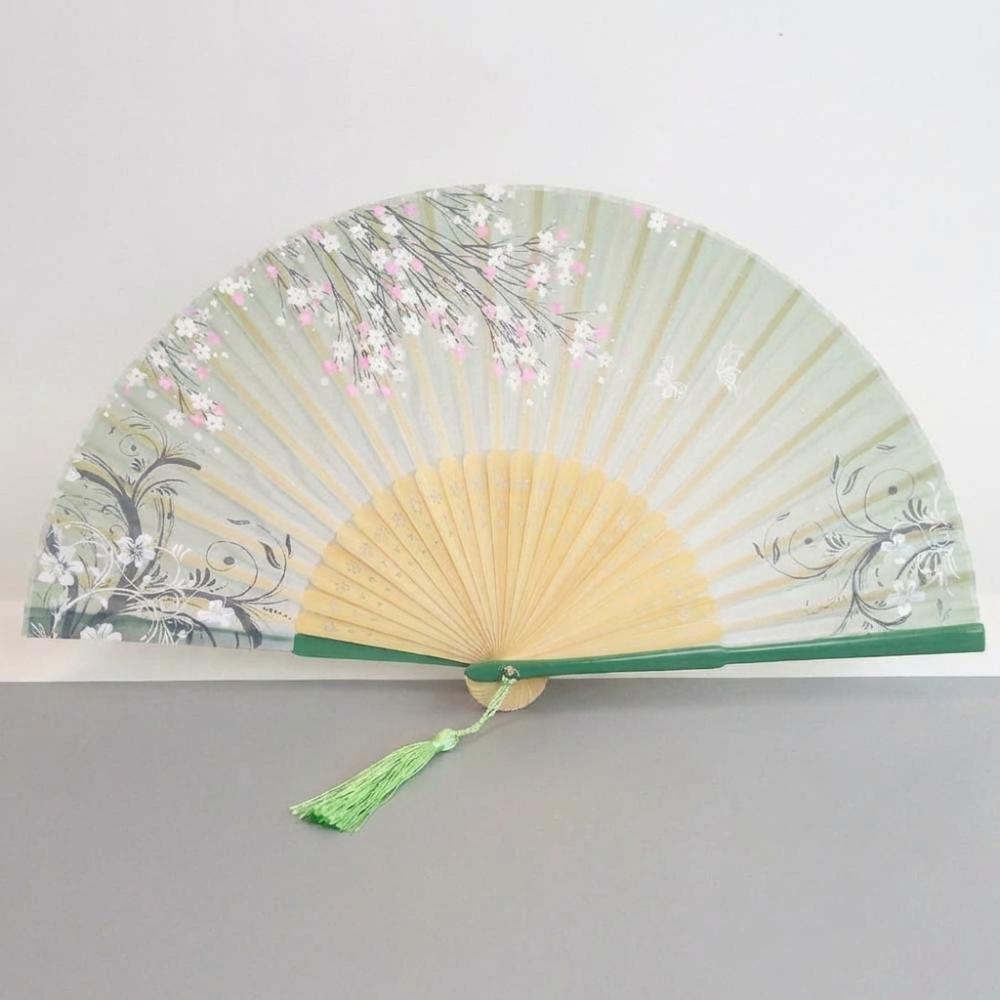 Шелковый бамбуковый веер с цветочным узором, полупрозрачный китайский ручной веер, винтажный складной веер, реквизит для фото Style 1