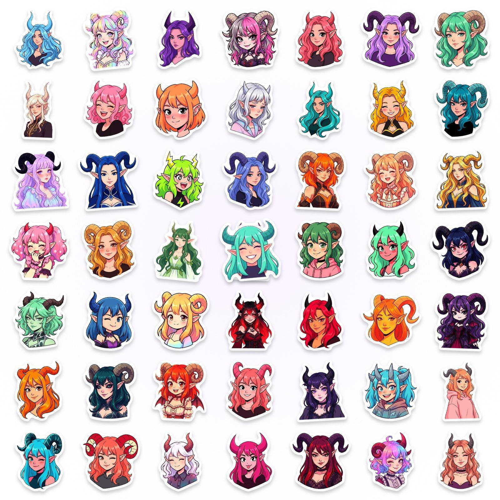 

50 Anime Horns Demon Girl Stickers Two-Dimensional Fantasy Characters Hand Account Material Decorative Stickers