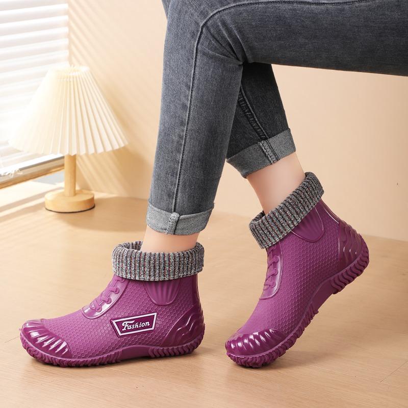 Low-top Water Shoes Women's Non-slip and Waterproof New Fashion Rain Shoes Winter Velvet Warm Rain Boots