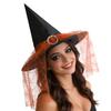 Halloween Witch Hat with Silver Buckle  Veil Kids Adult Cosplay Costume Prop Spooky Party Headwear
