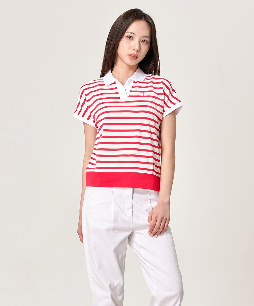 BILTMORE Women'S Golf Striped Batwing Short Sleeve Collared T-Shirt