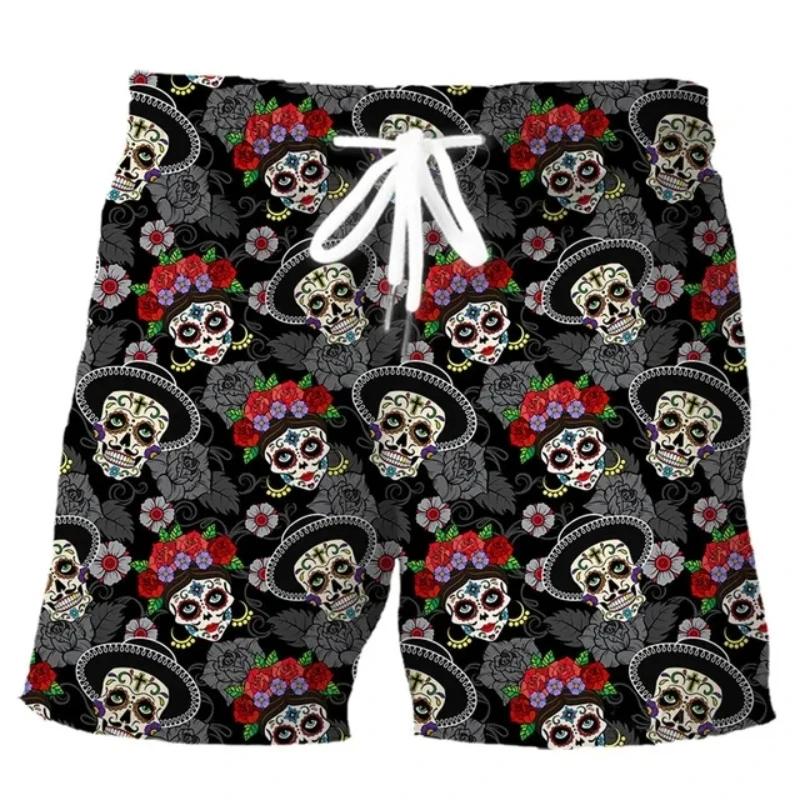 New Men's Skull 3D Print Beach Shorts Graphic Men's Casual Sports Shorts Summer Surfing Shorts Breathable Shorts Hip Hop Pants