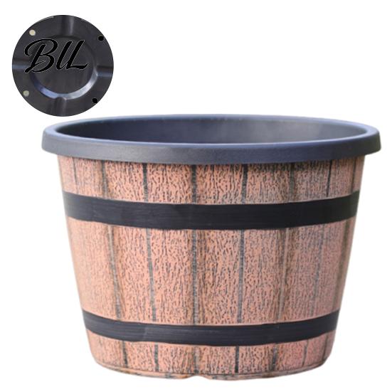 Brown Rustic Plant Pot Flowerpot Barrel Style Pots with Built-In Drainage Holes 8" Plastic-Inspired Finish Extra-Large, Thick Planter for Patio Garden