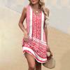 Women's Summer V-neck Casual Beach Vacation Style Vintage Print Sleeveless Splicing Dresses