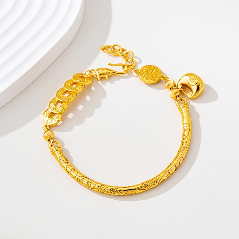 Five Emperors Money Bracelet High-end Hammer Pattern Small Fat Fu Half Bracelet Women's Bracelet